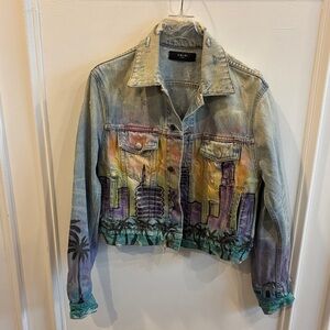 AMIRI Faded Blue Distressed Denim Jacket